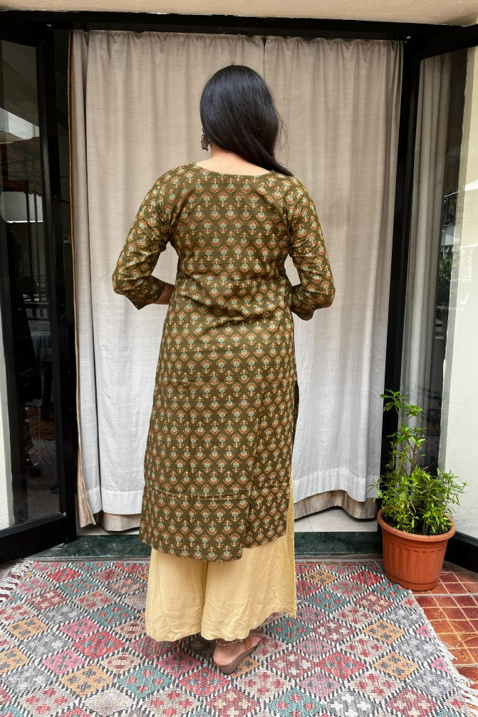 Radha Green Cotton Straight Kurta