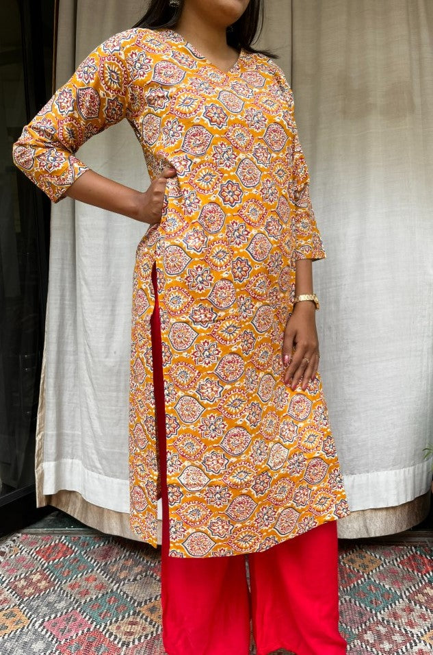 Ganga Yellow Cotton Straight Kurta