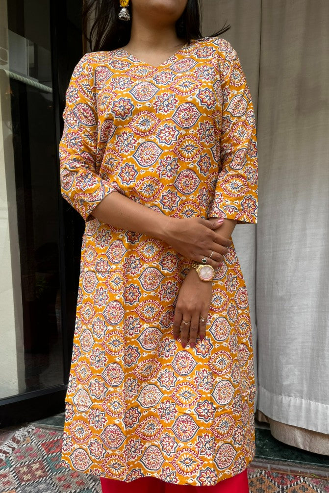 Ganga Yellow Cotton Straight Kurta