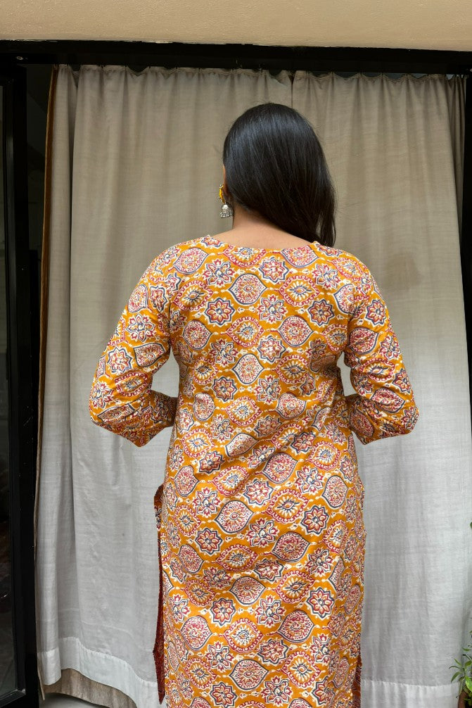 Ganga Yellow Cotton Straight Kurta
