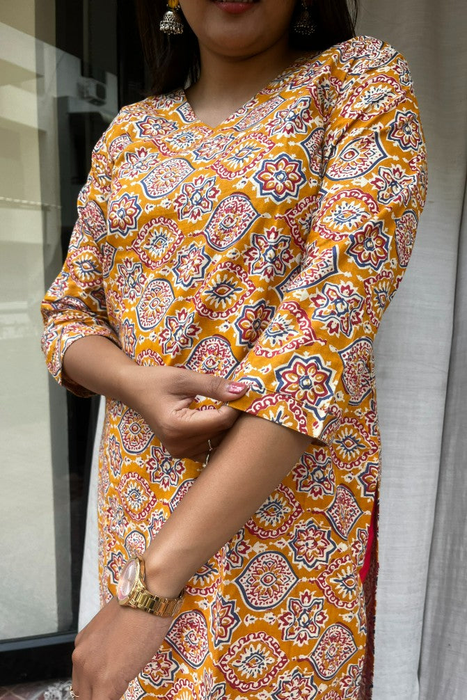 Ganga Yellow Cotton Straight Kurta
