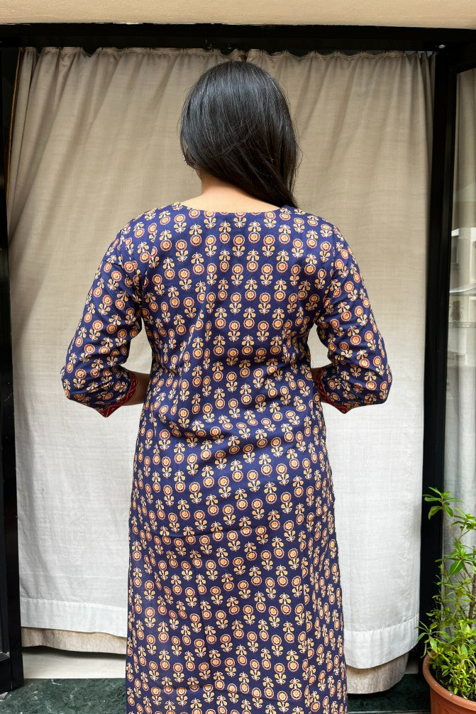 Ganga Blue Cotton Straight Kurta