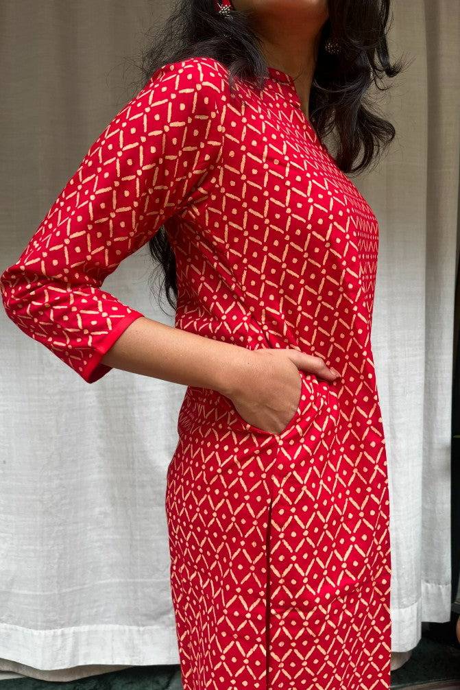 Charvi Red Cotton Coord Set