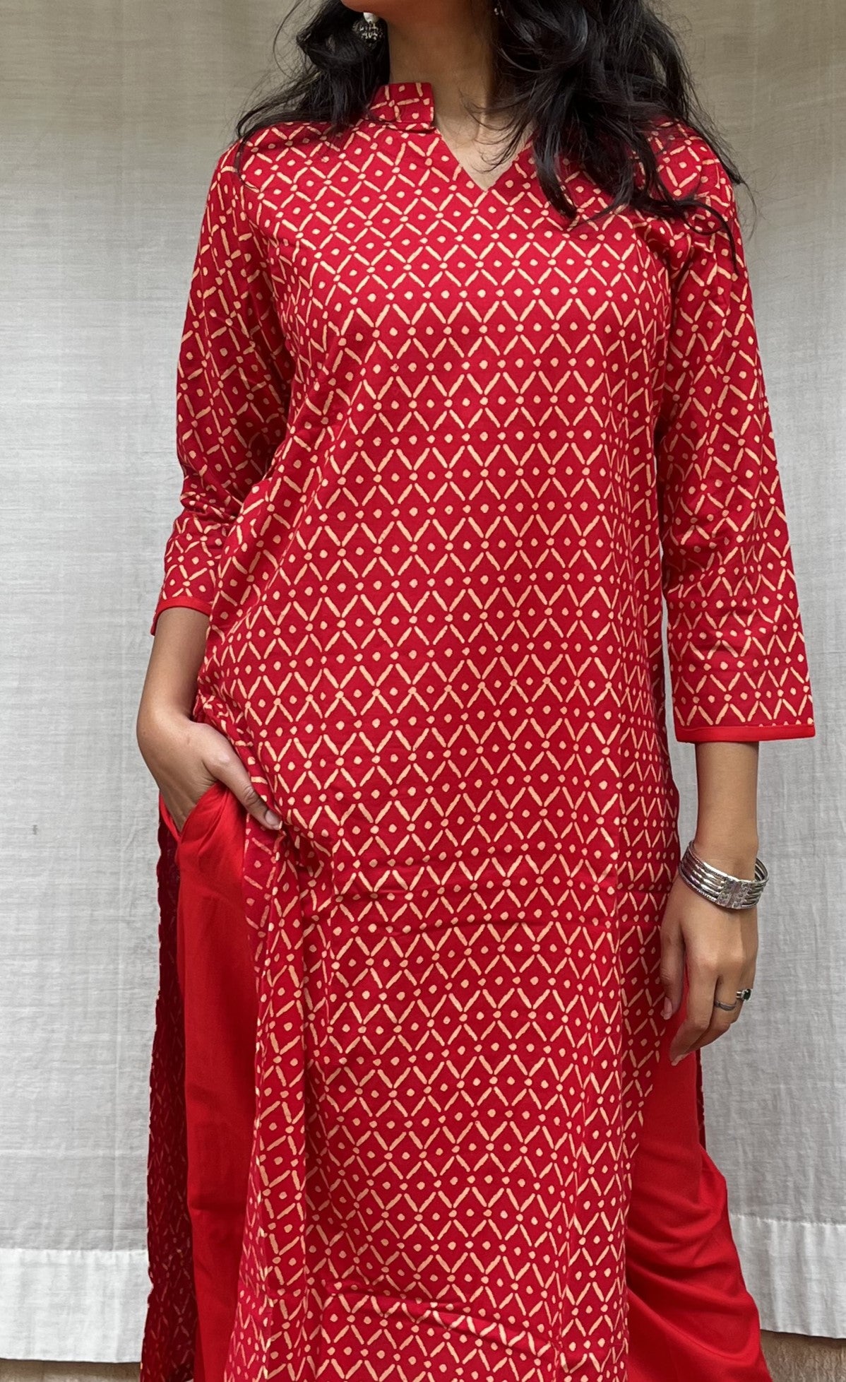 Charvi Red Cotton Coord Set