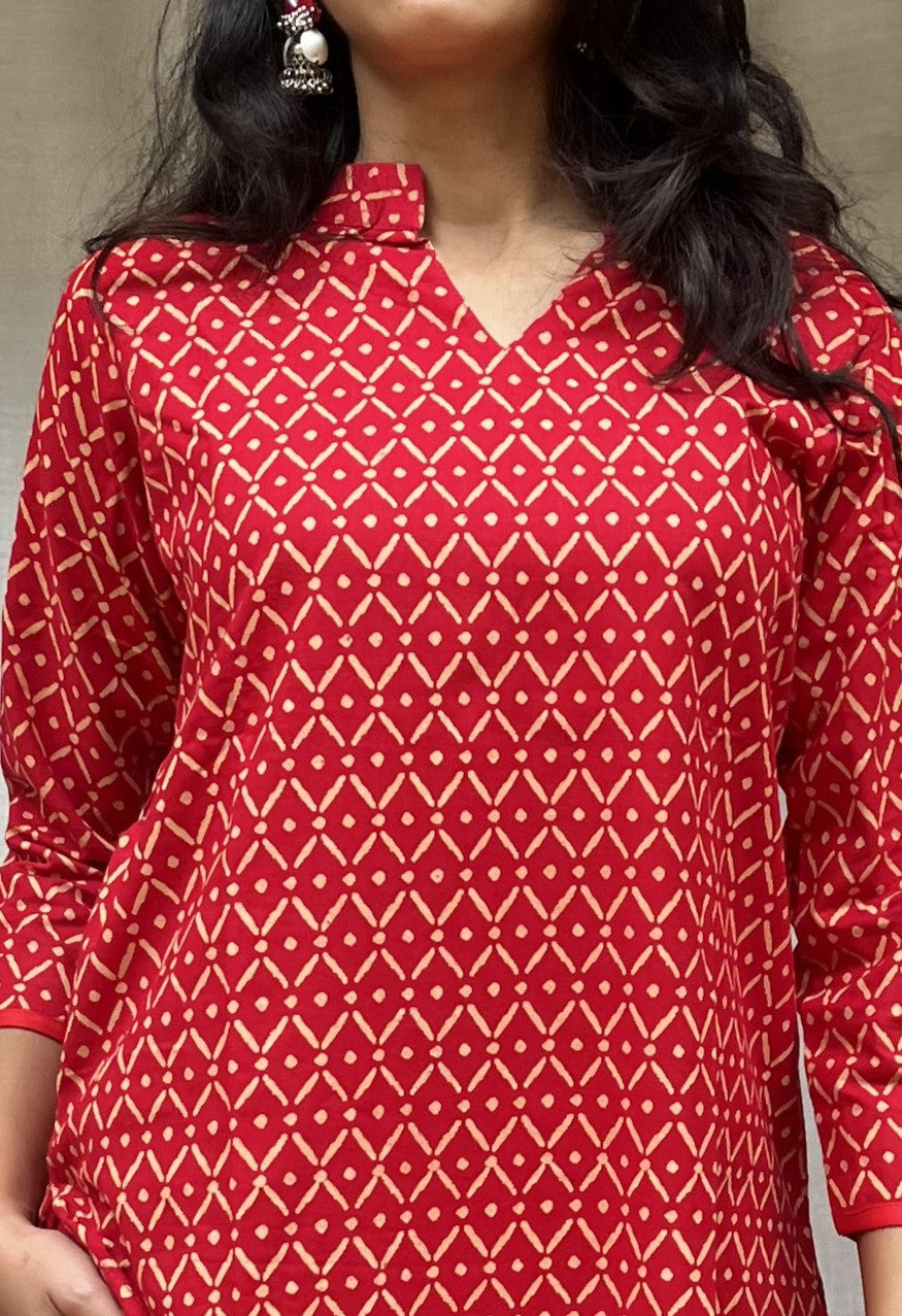 Charvi Red Cotton Coord Set