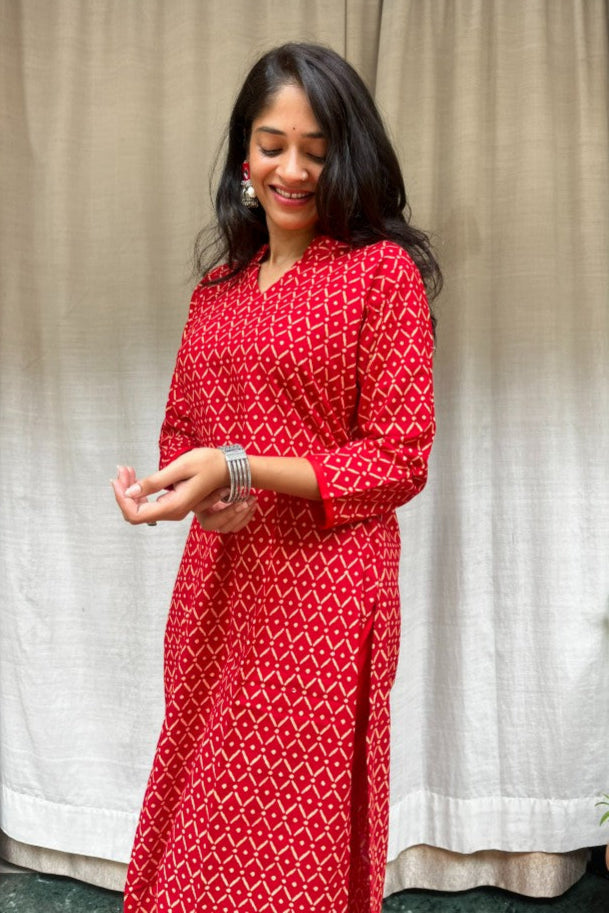 Charvi Red Cotton Coord Set