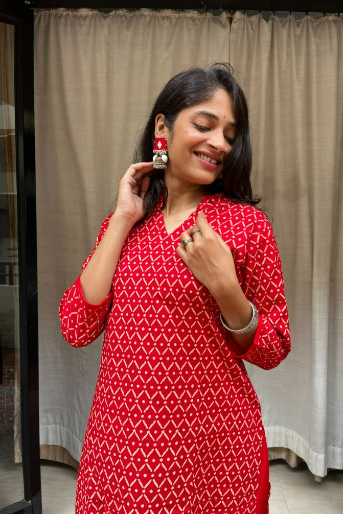 Charvi Red Cotton Coord Set