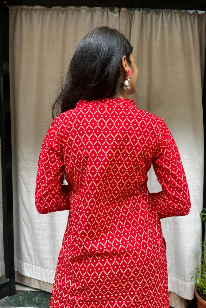 Charvi Red Cotton Coord Set