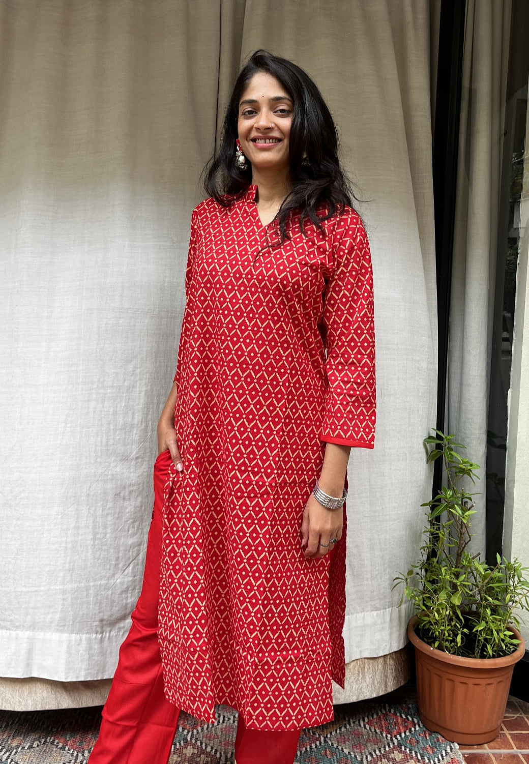 Charvi Red Cotton Coord Set