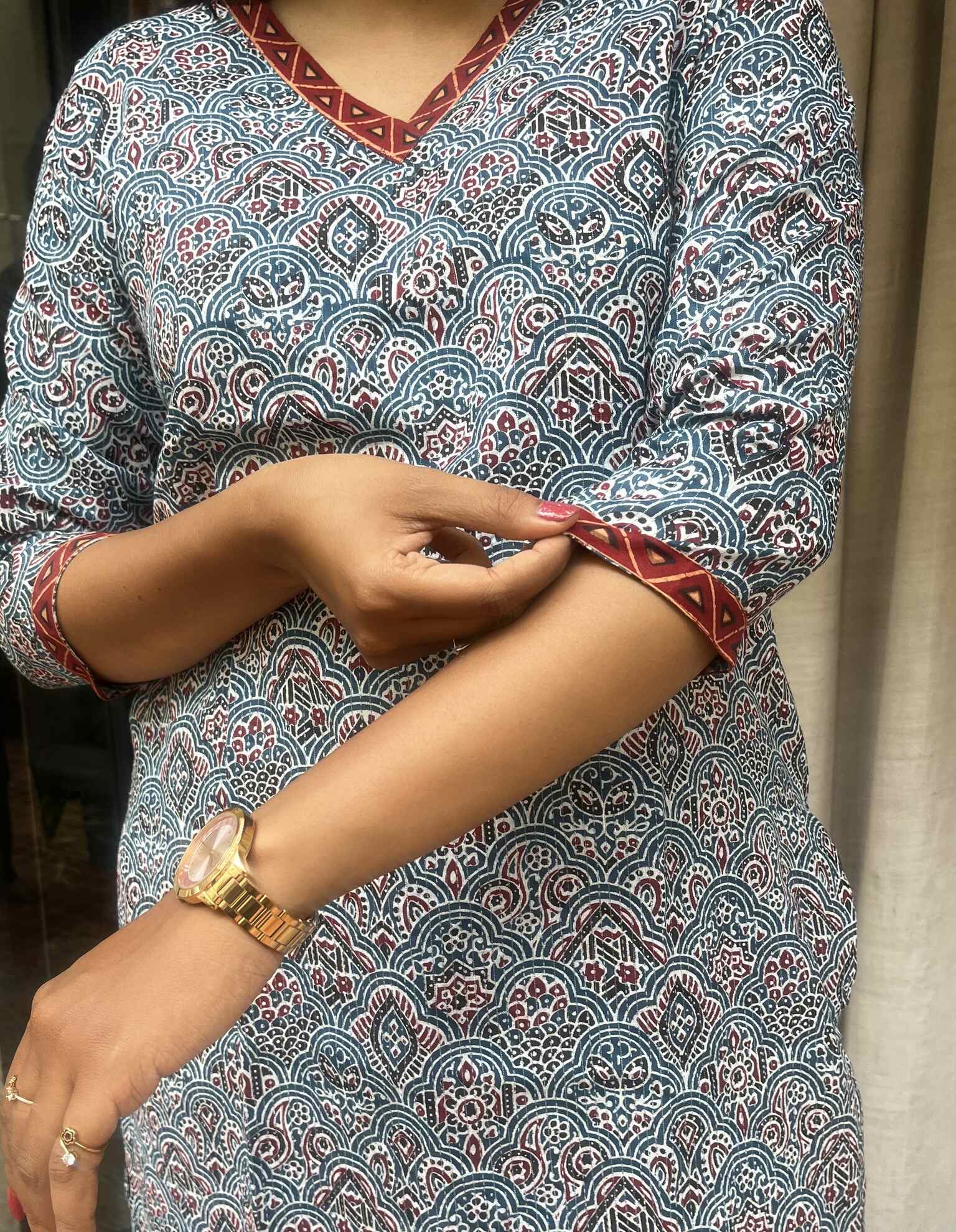 Radha Blue Cotton Straight Kurta