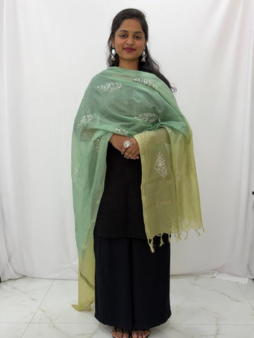 Lucknowi Chikankari Green Blue Gota Patti Dupatta