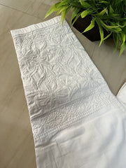 Stretchable White Non-Transparent Lucknowi Pant