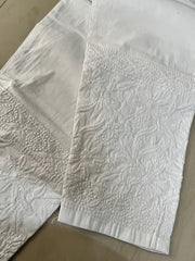 Stretchable White Non-Transparent Lucknowi Pant