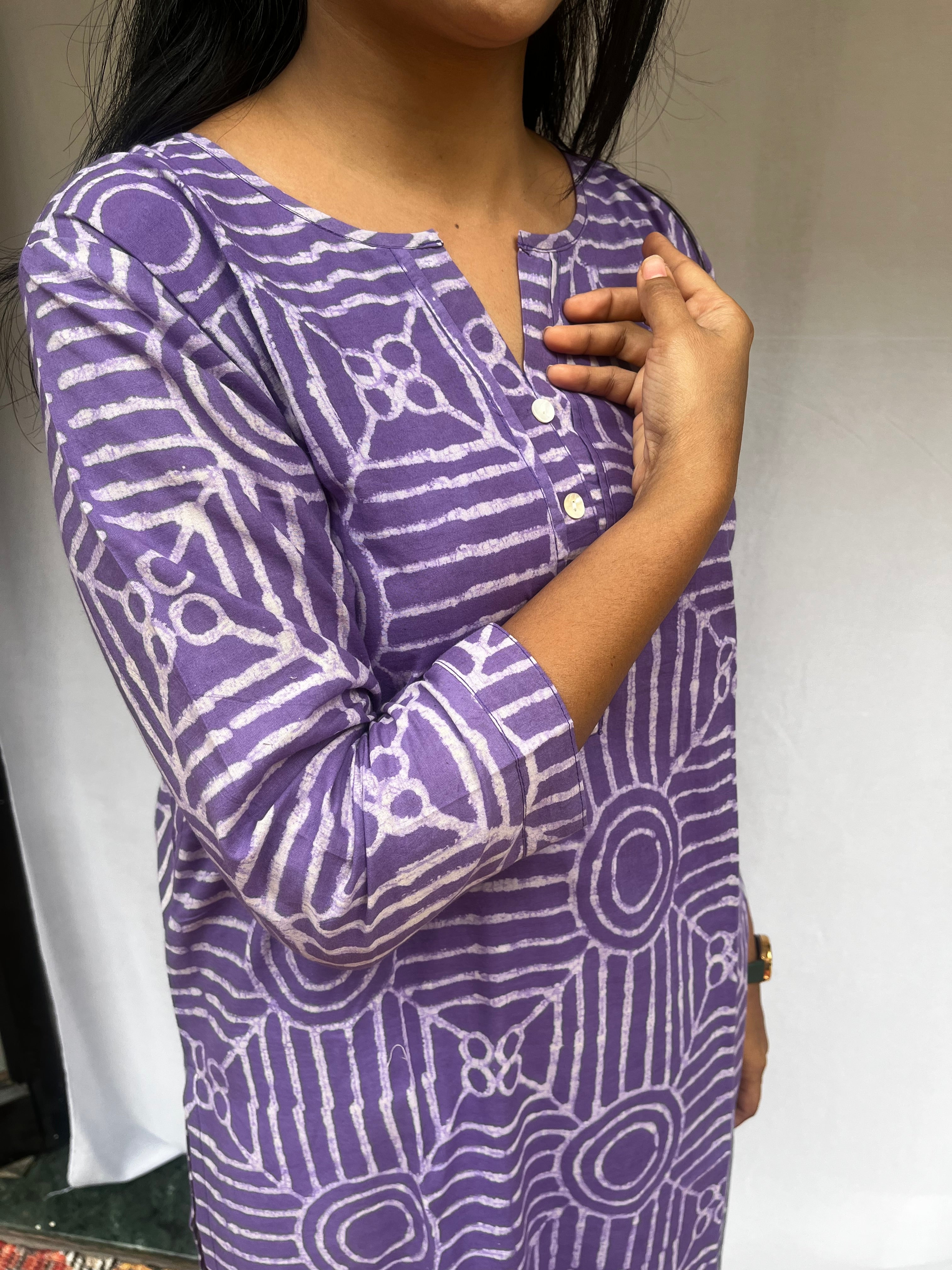 Jyothi Purple Cotton Straight Kurta