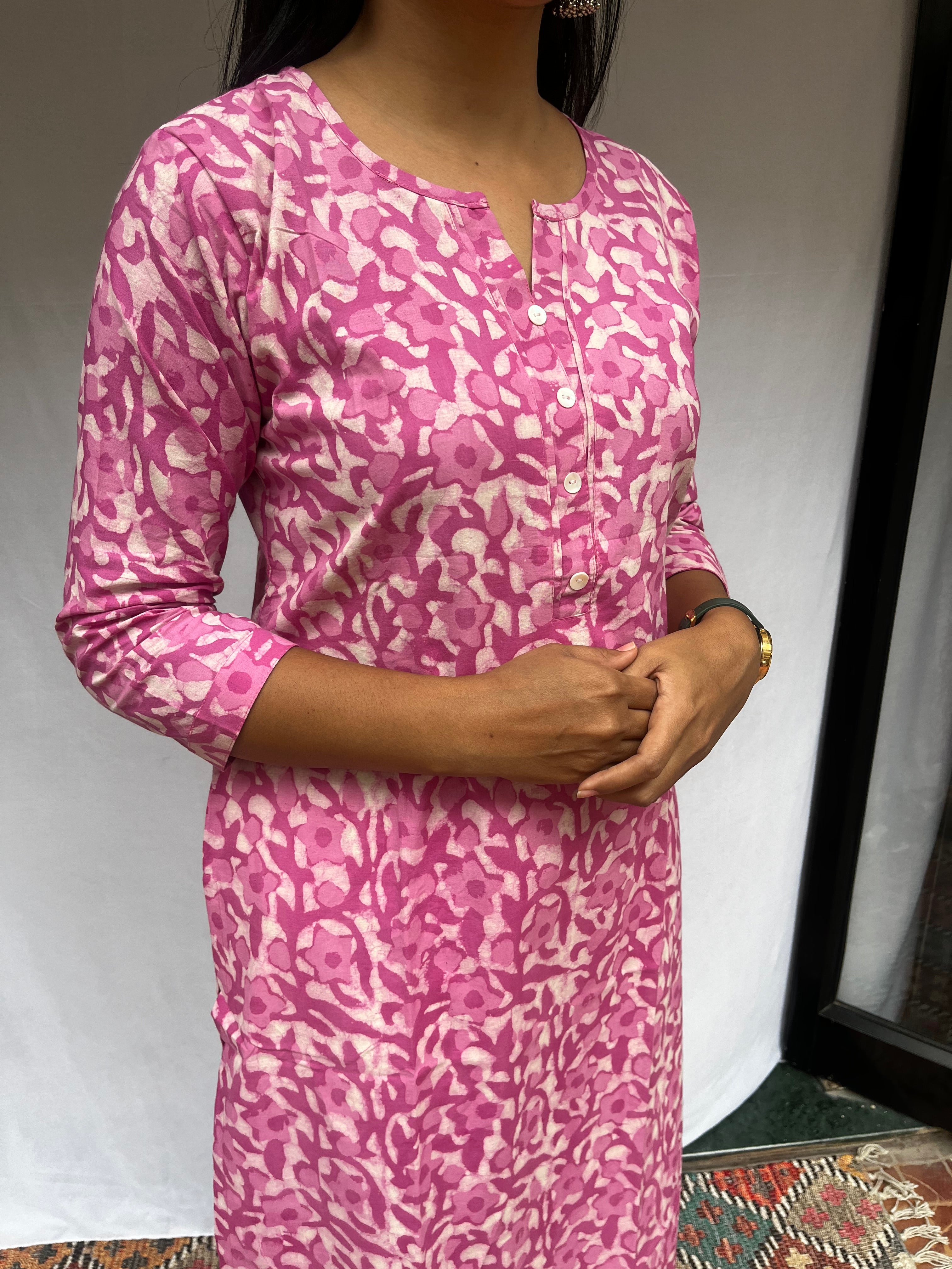Jyothi Pink Cotton Straight Kurta