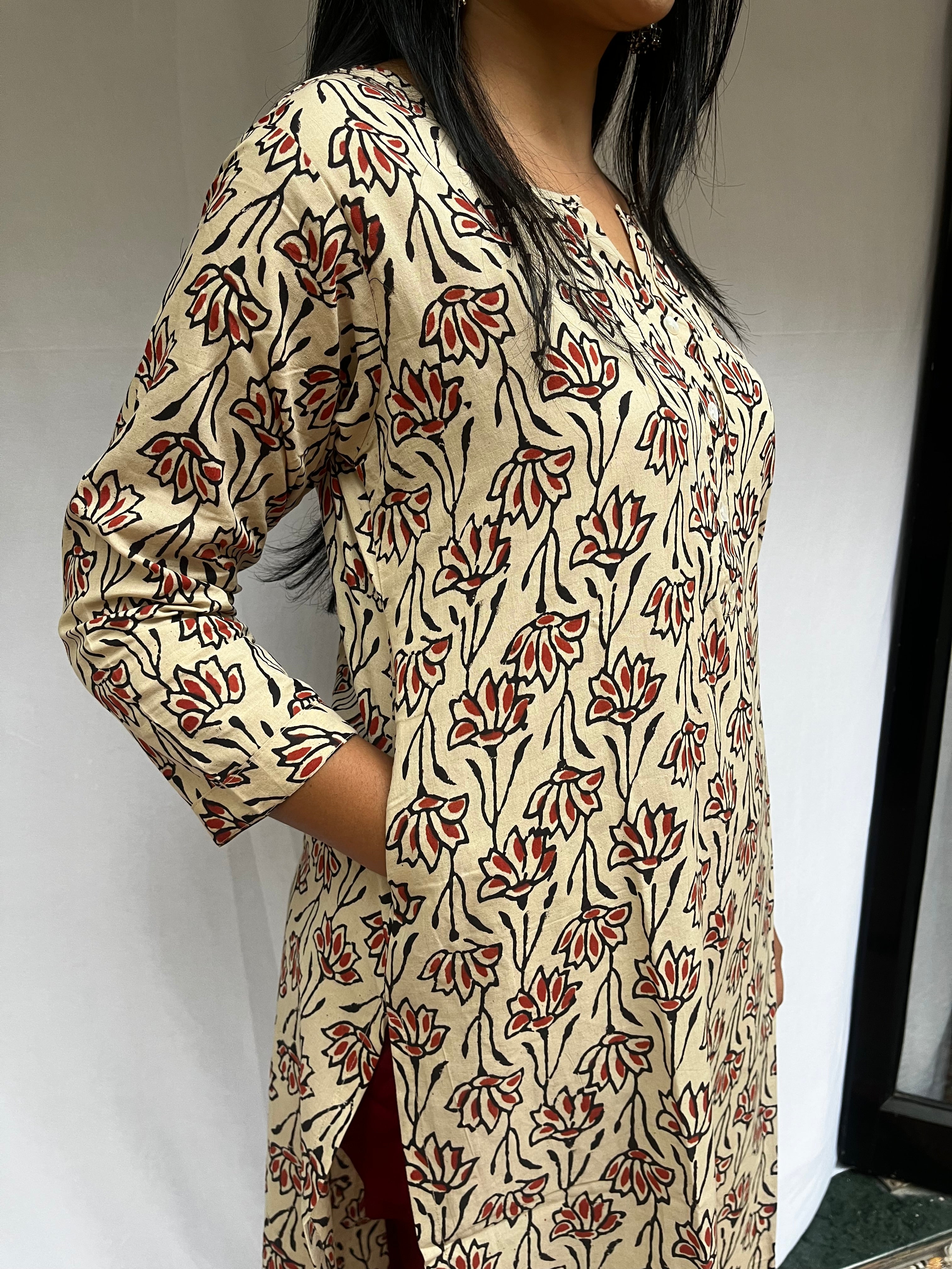 Trisha Maroon Cotton Straight Kurta