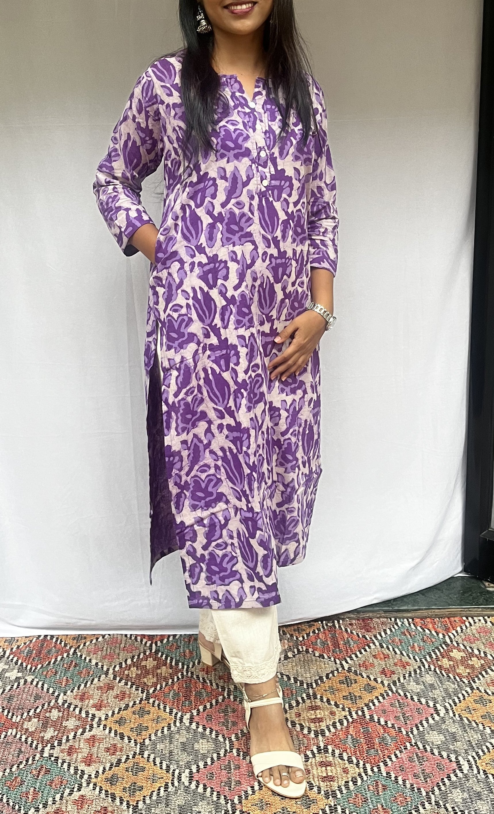 Trisha Purple Cotton Straight Kurta