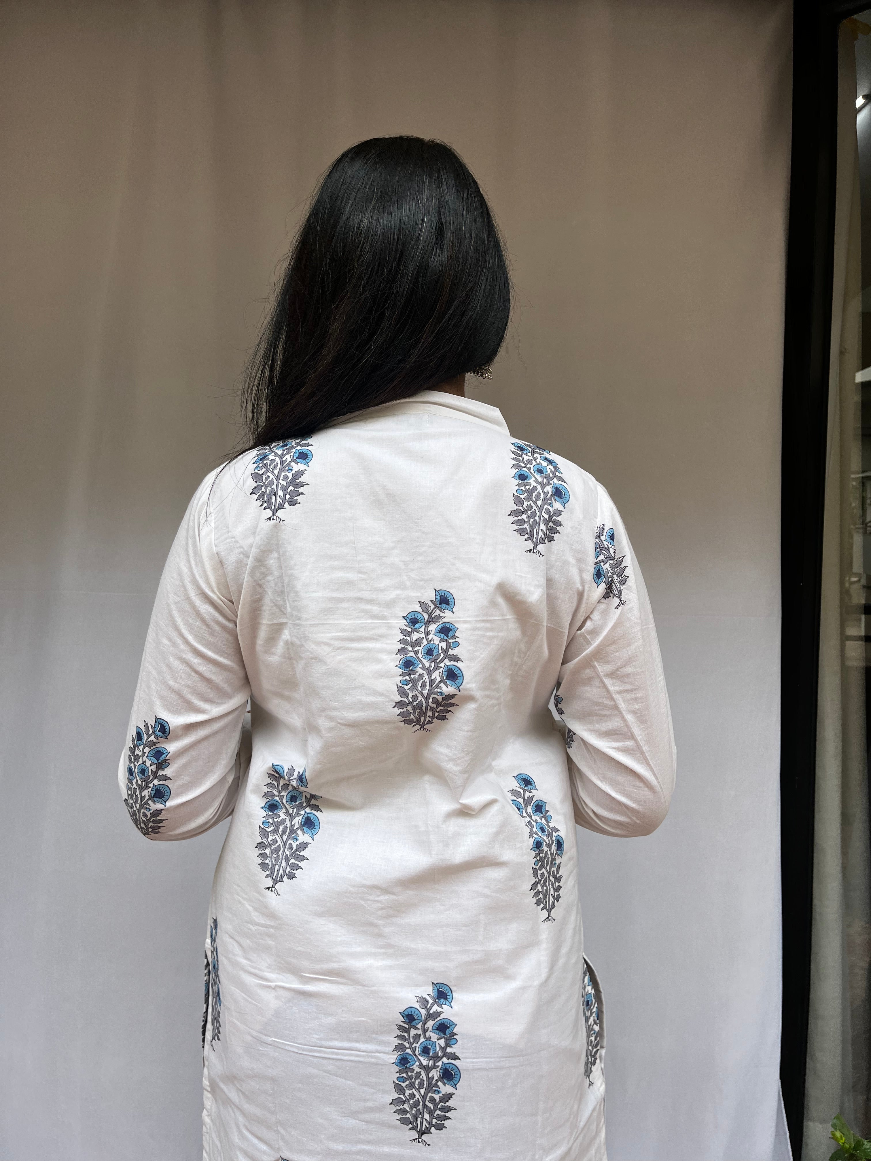 Mughal Handblock Blue Butta Cotton Straight Kurta