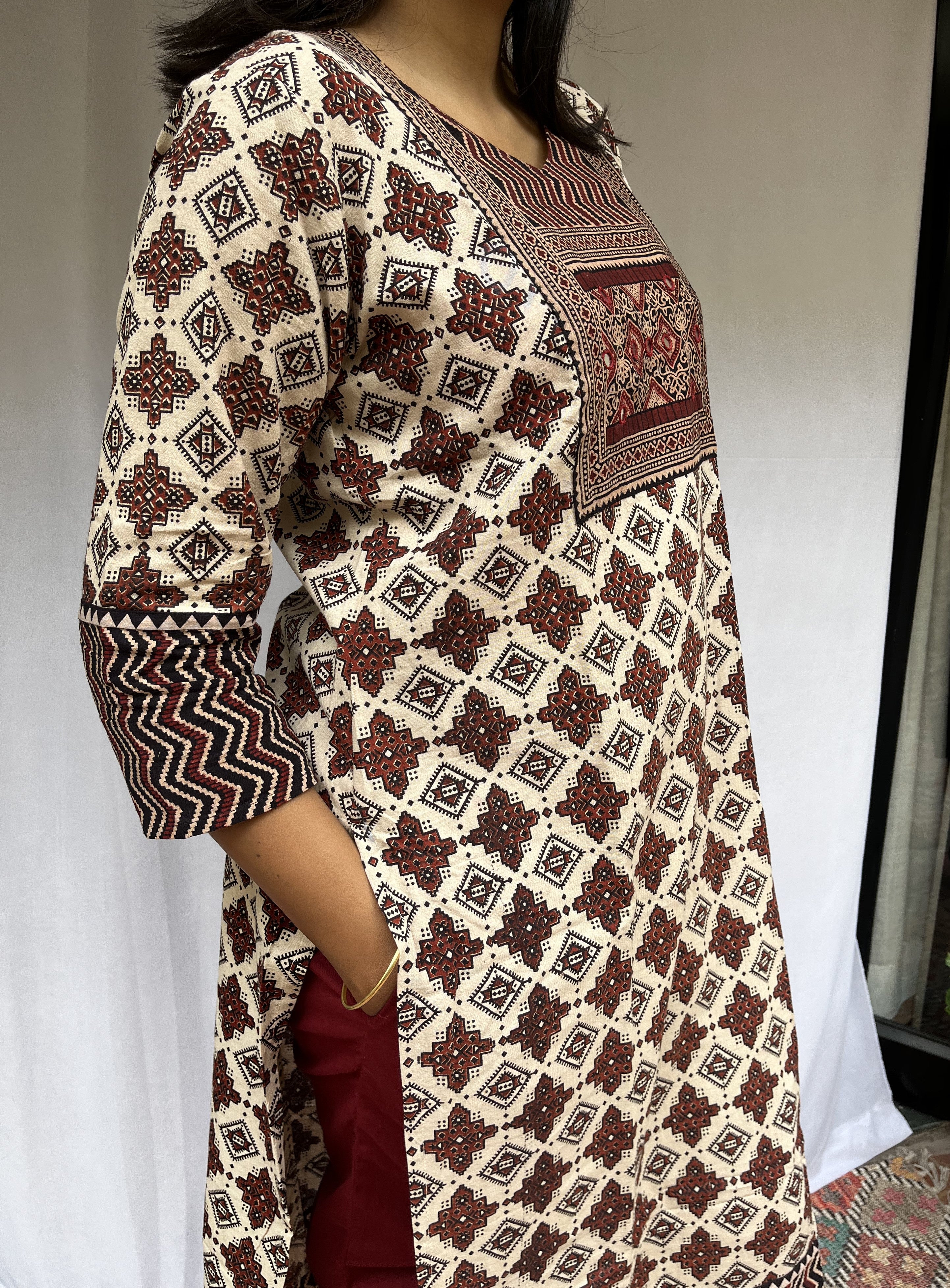 Shreya Cream Ajrakh Cotton Straight Kurta