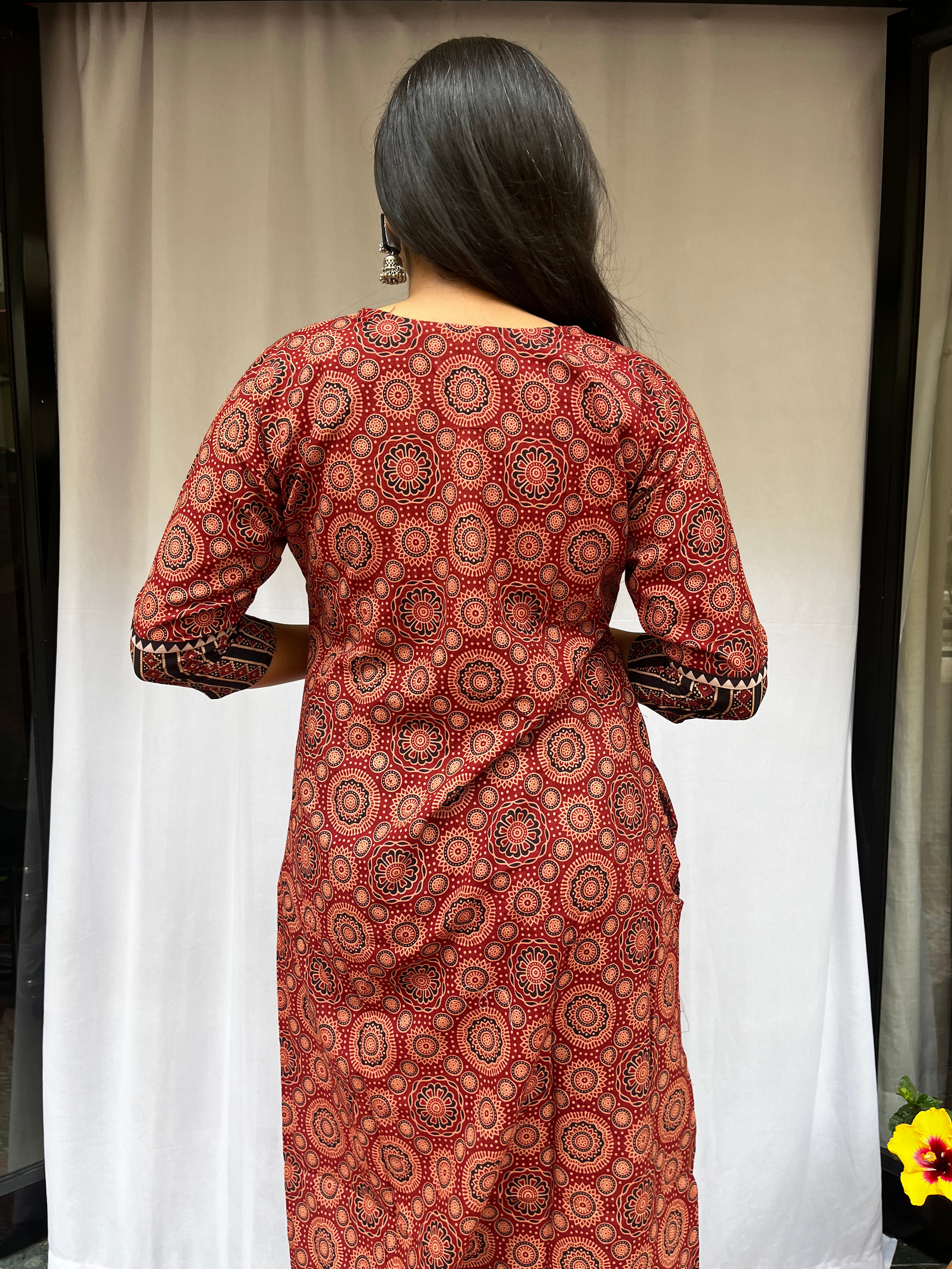 Rithika Maroon Ajrakh Cotton Straight Kurta