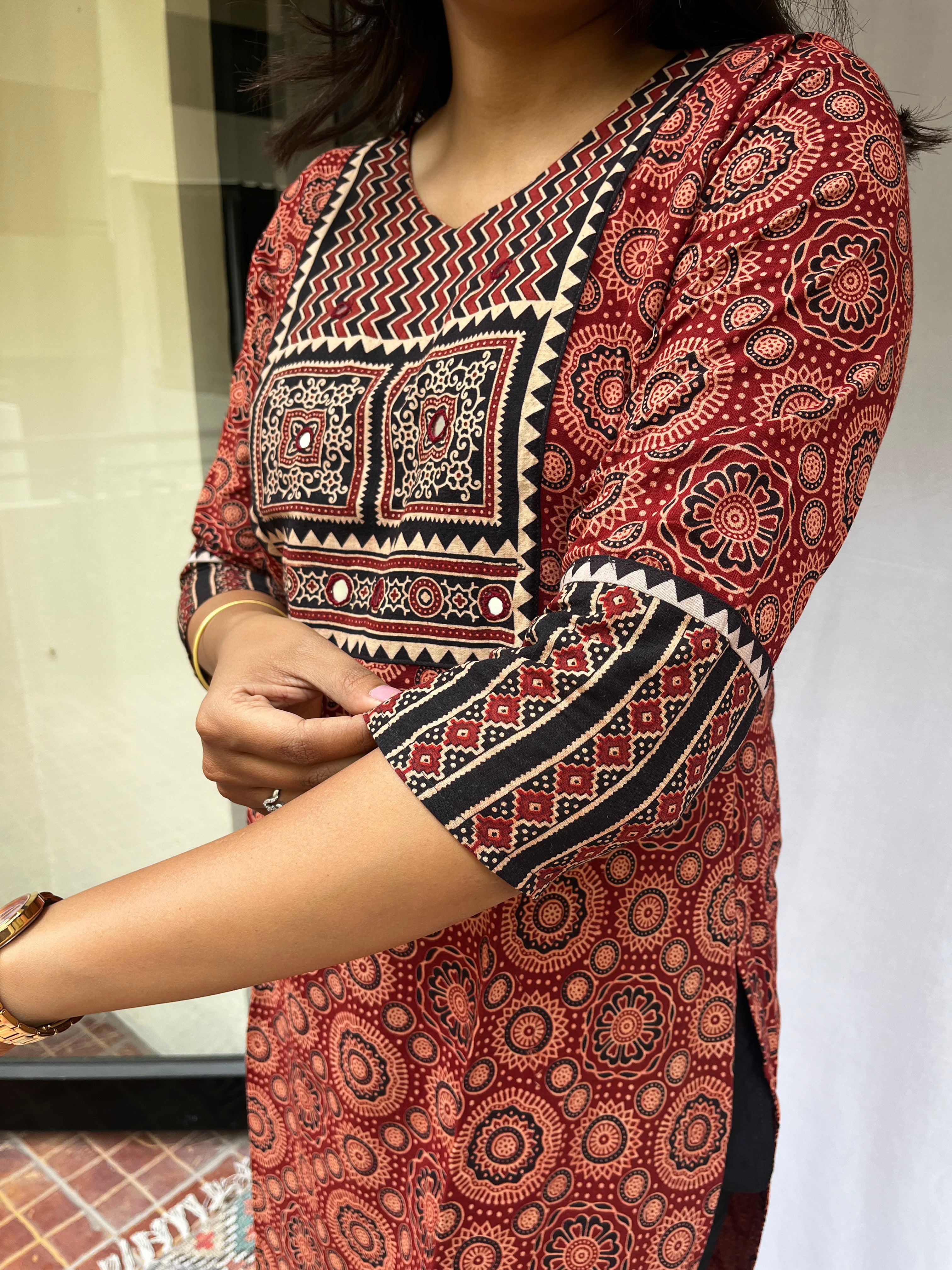 Rithika Maroon Ajrakh Cotton Straight Kurta