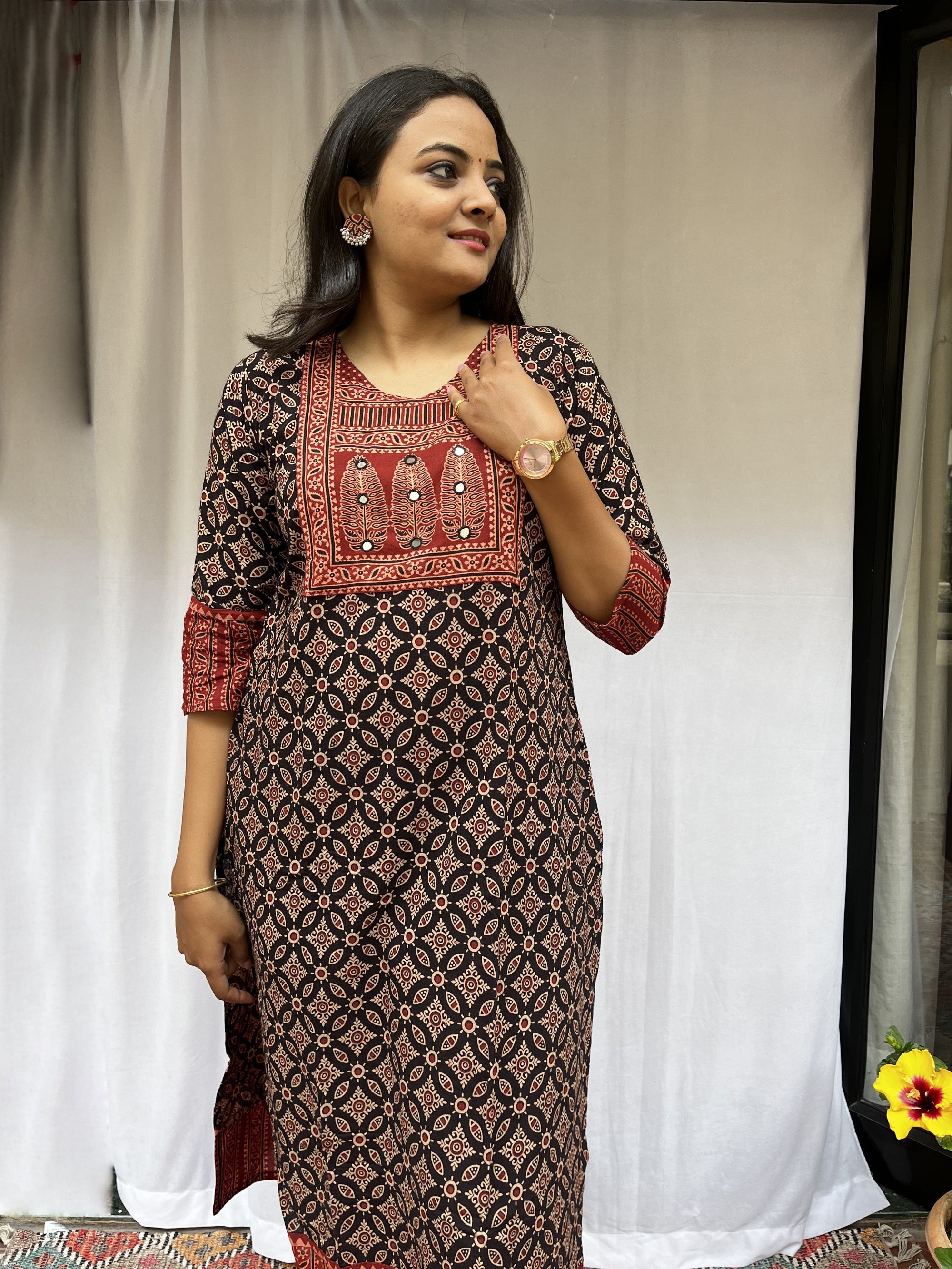 Rithika Black Ajrakh Cotton Straight Kurta