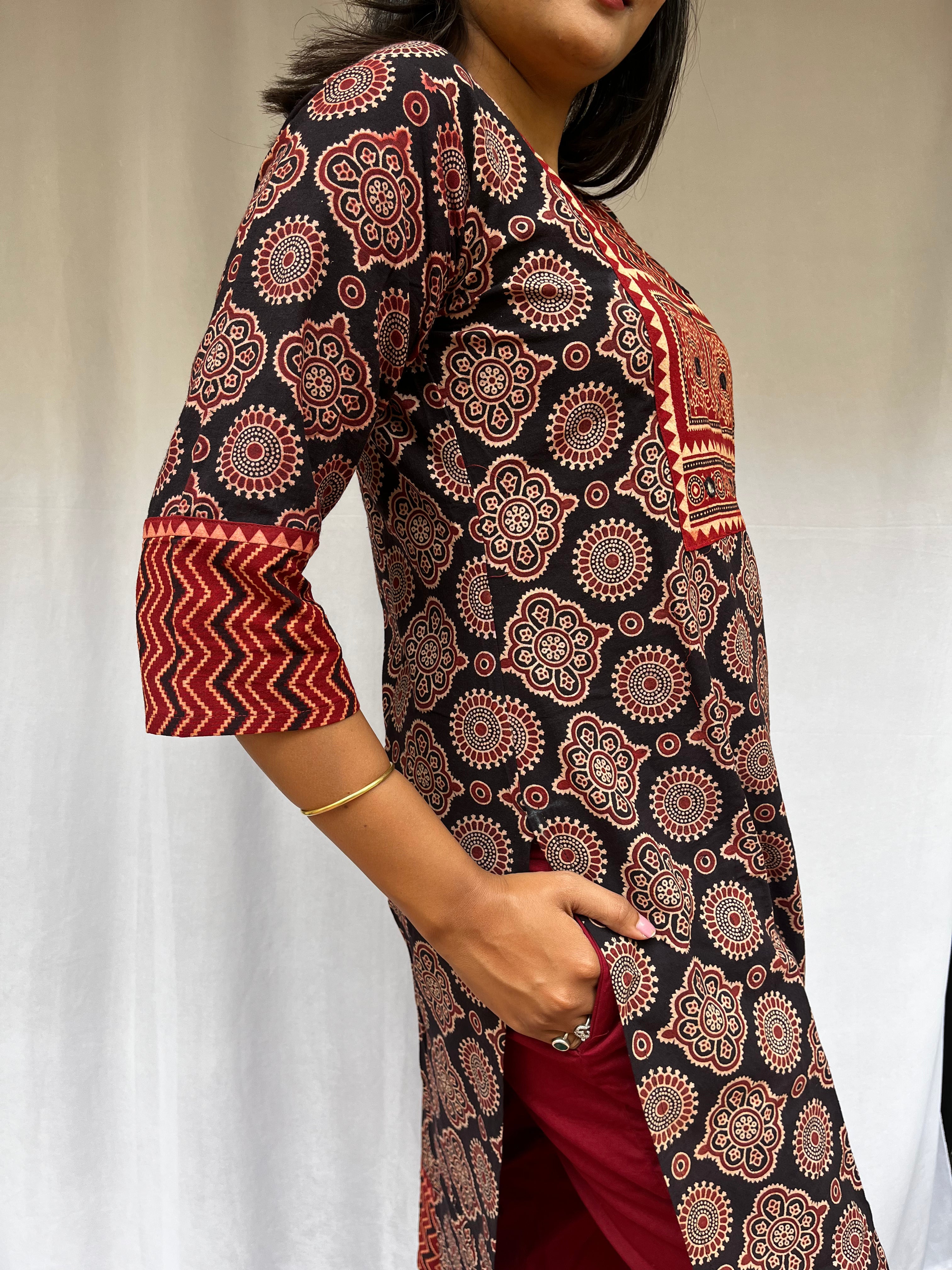 Shreya Black Ajrakh Cotton Straight Kurta