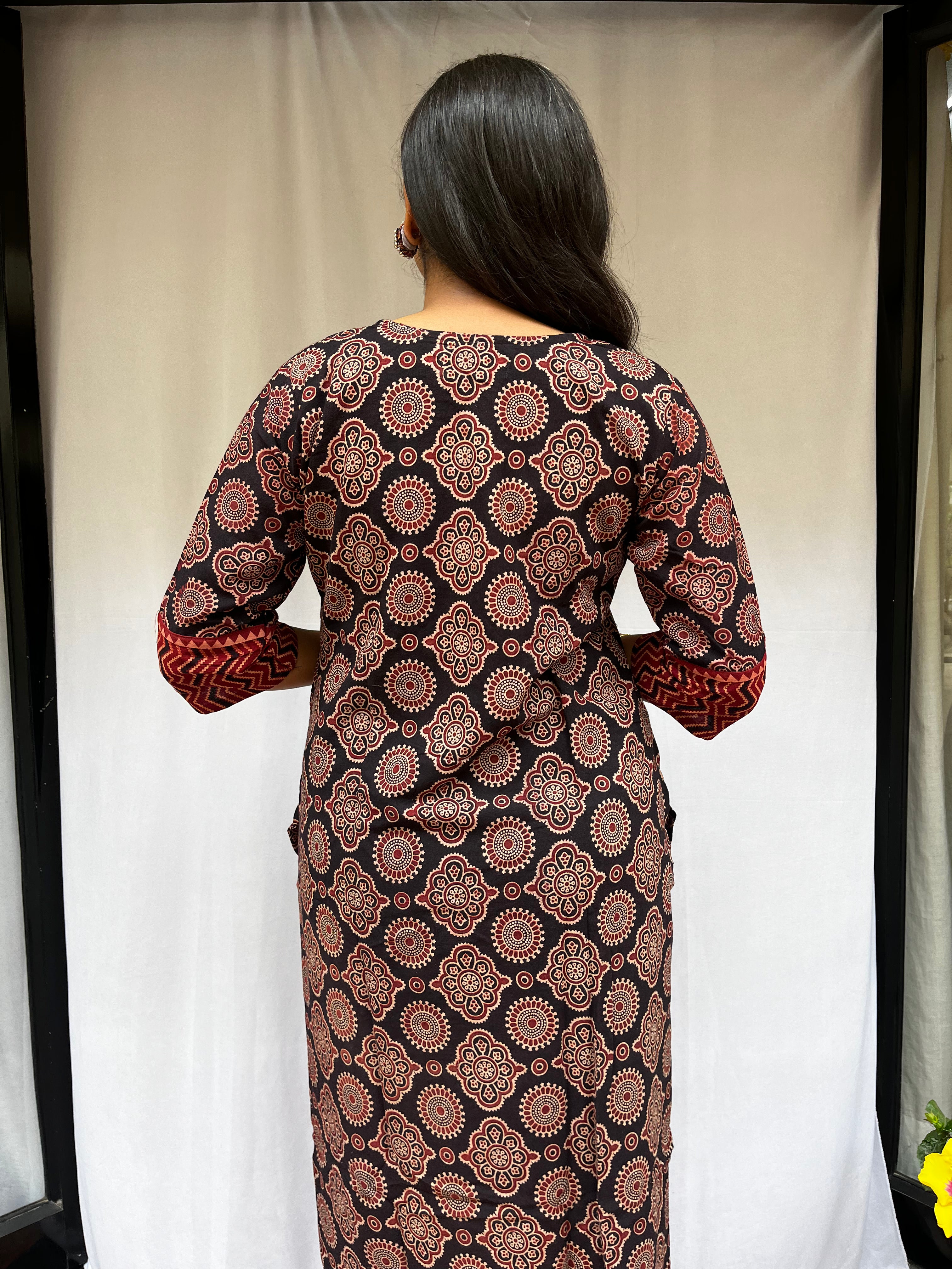Shreya Black Ajrakh Cotton Straight Kurta