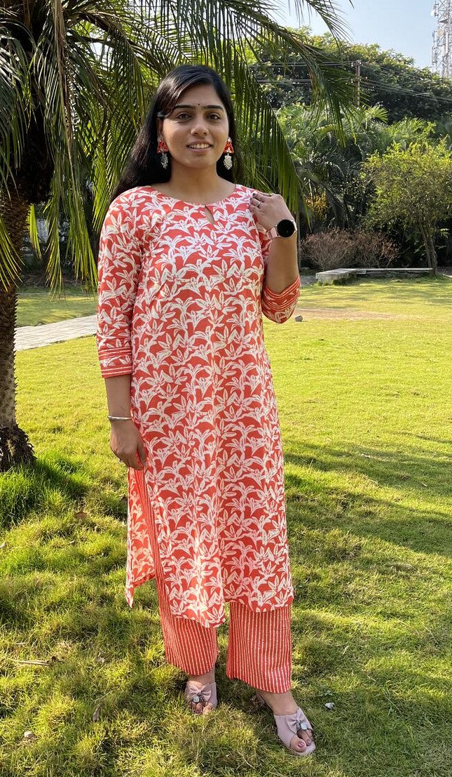 Veda Orange Cotton Coord Set