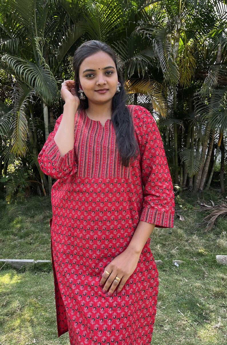Geet Red Cotton Coord Set