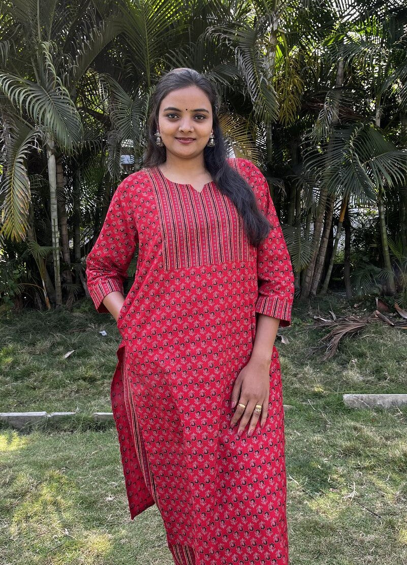 Geet Red Cotton Coord Set
