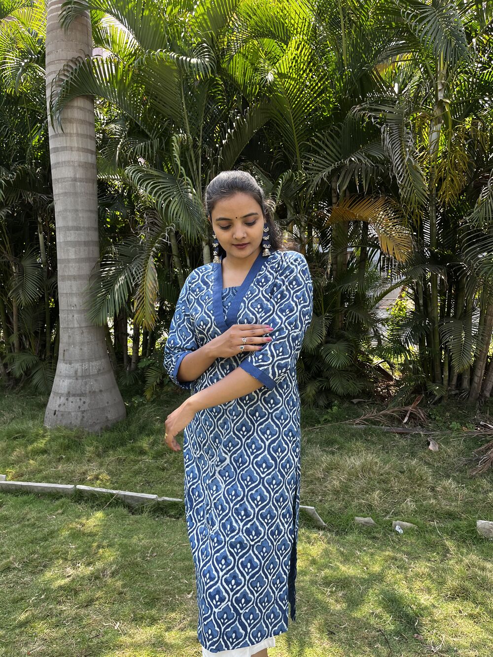 Lyla Bagru Cotton Blue Straight Kurta