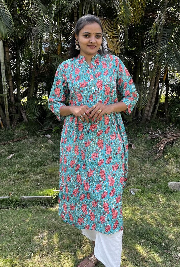 Saina Cotton Blue Straight Kurta