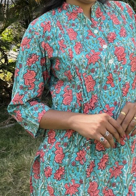 Saina Cotton Blue Straight Kurta
