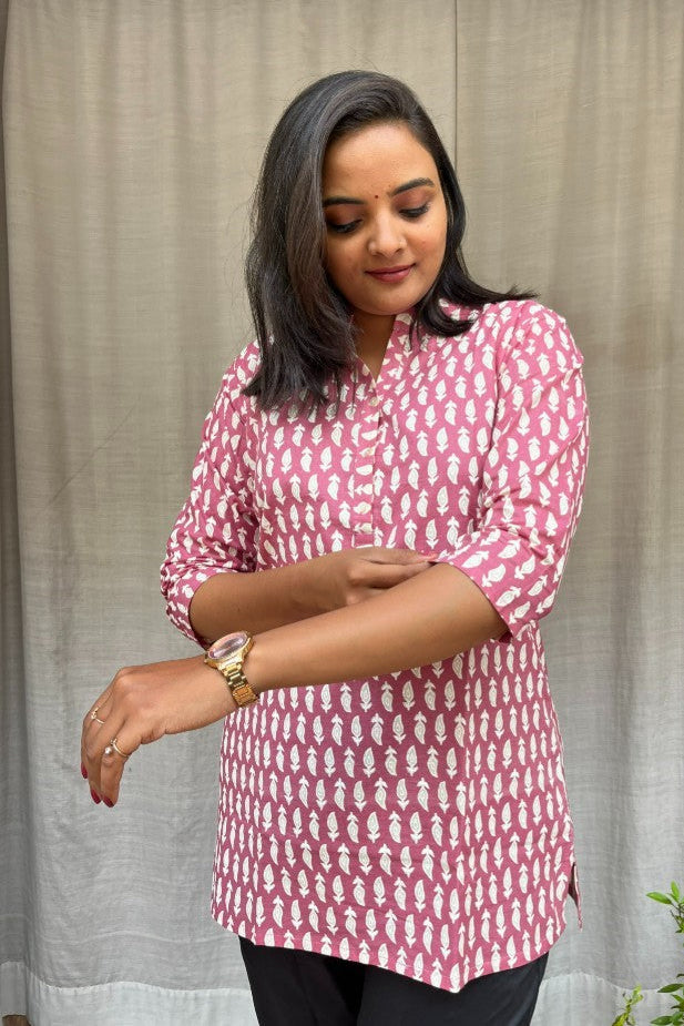 Sakti Pink Cotton Short Top Kurti. Hip covering for every day wear 
