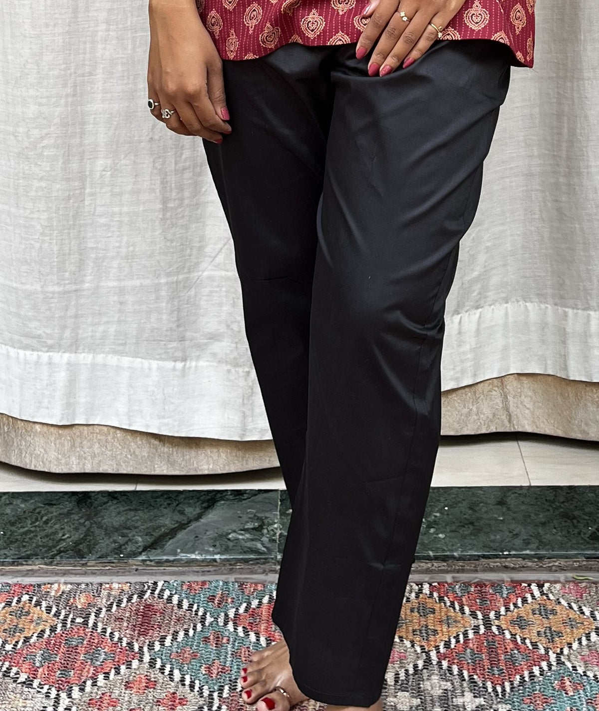 Kiara Black Cotton Satin Pant