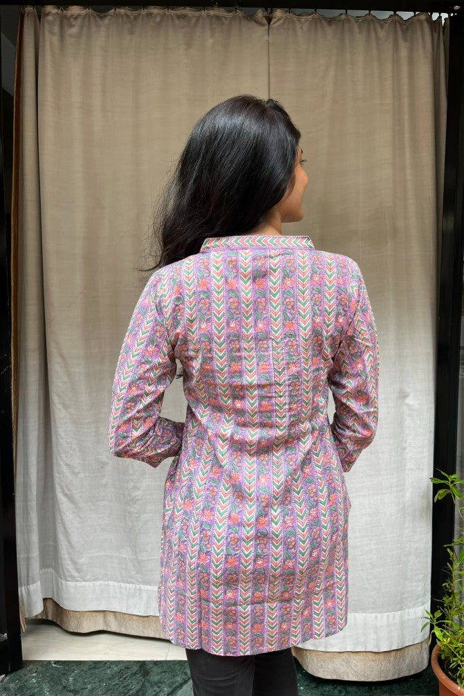 Girija Purple Cotton Short Top Kurti. Hip covering for every day wear 