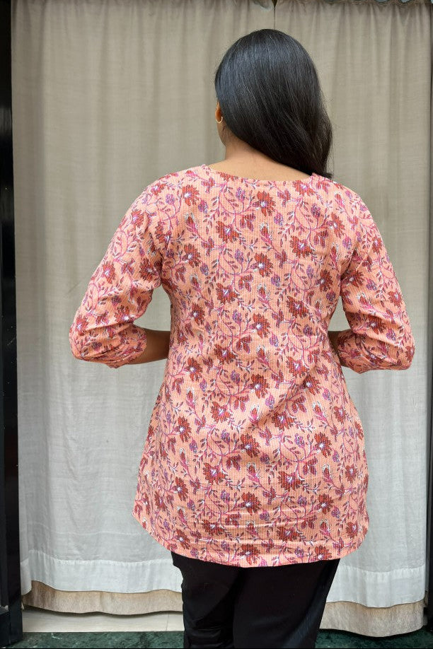 Uma Pink Cotton Short Top Kurti. Hip covering for every day wear 