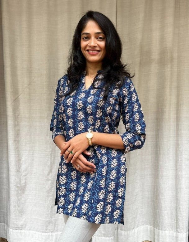 Kiara Blue Cotton Short Top Kurti