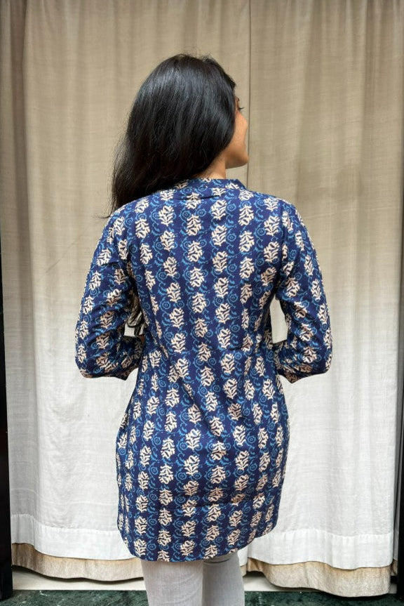 Kiara Blue Cotton Short Top Kurti. Hip covering for every day wear 
