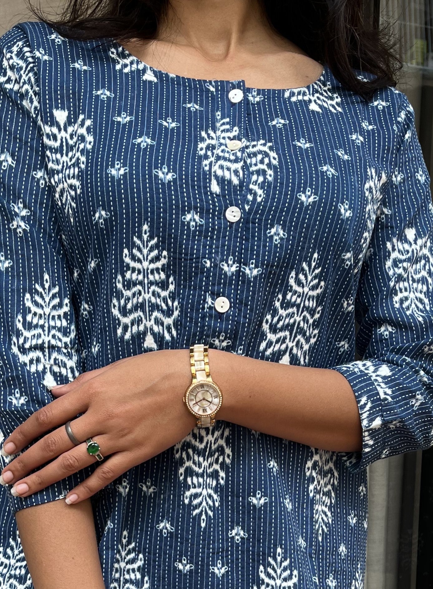Uma Blue Cotton Short Top Kurti