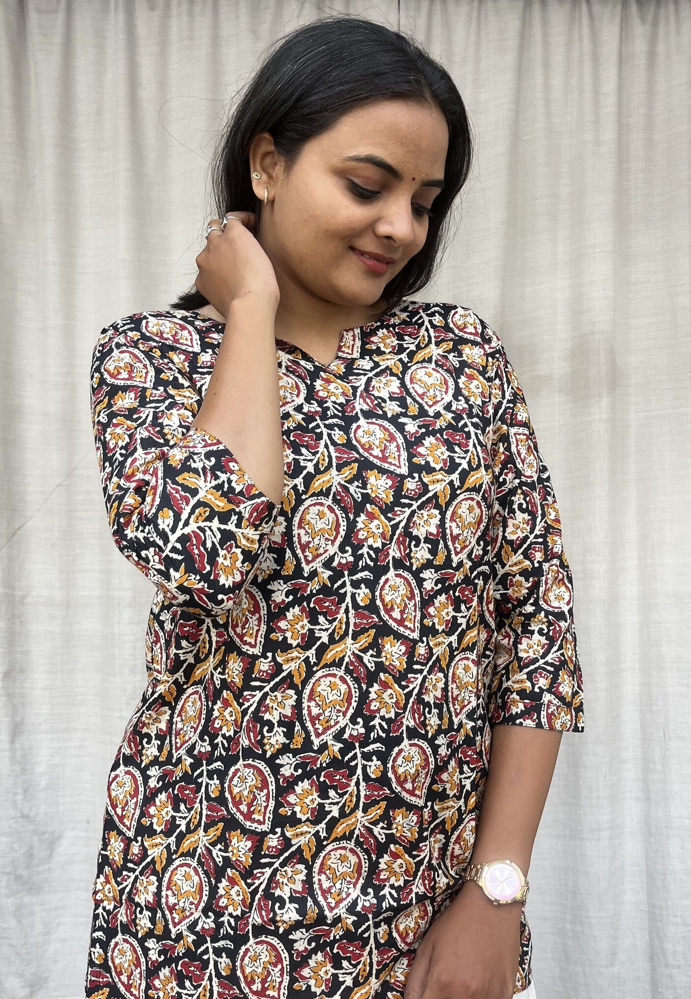 Devki Black Cotton Short Top Kurti. Hip covering for every day wear 