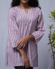 Priti Purple Cotton Straight Short Top Kurti