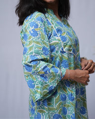 Archi Bagru Cotton Blue A-line Short Top