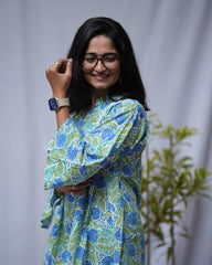 Archi Bagru Cotton Blue A-line Short Top