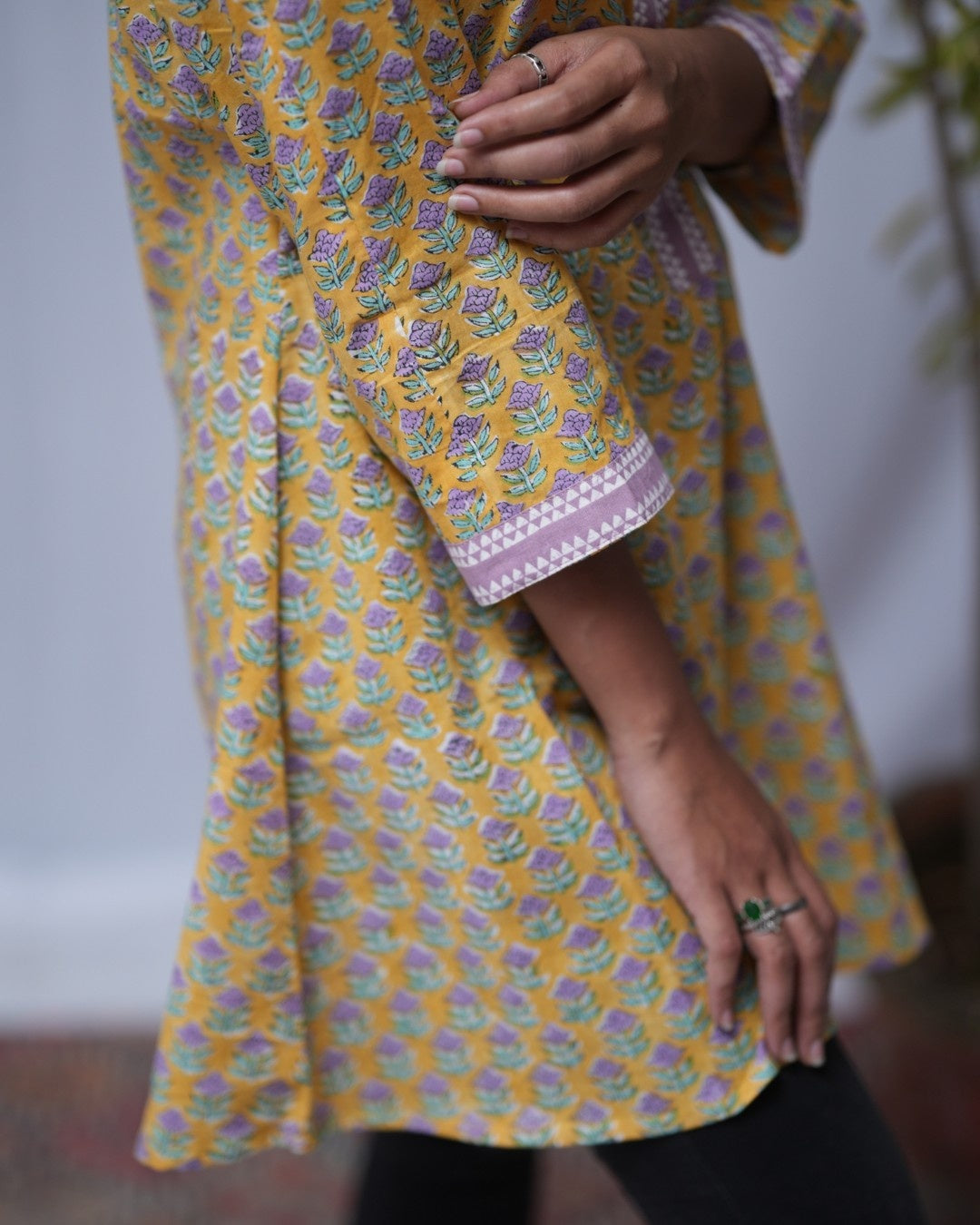 sanganeri cotton yellow a line top   