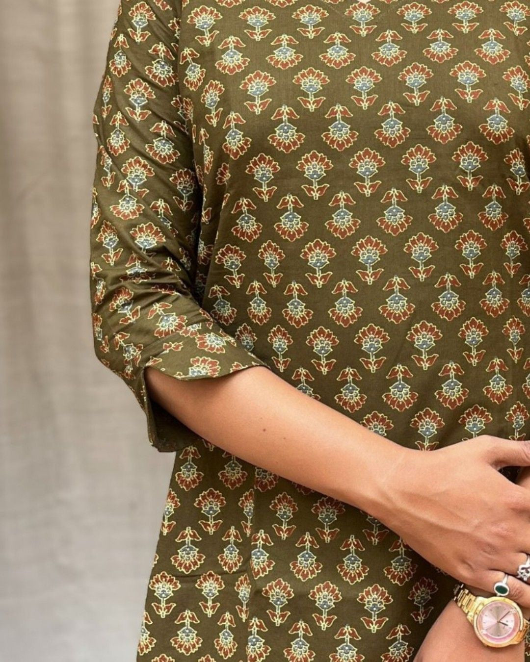 green cotton straight kurta     