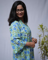 Archi Bagru Cotton Blue A-line Short Top