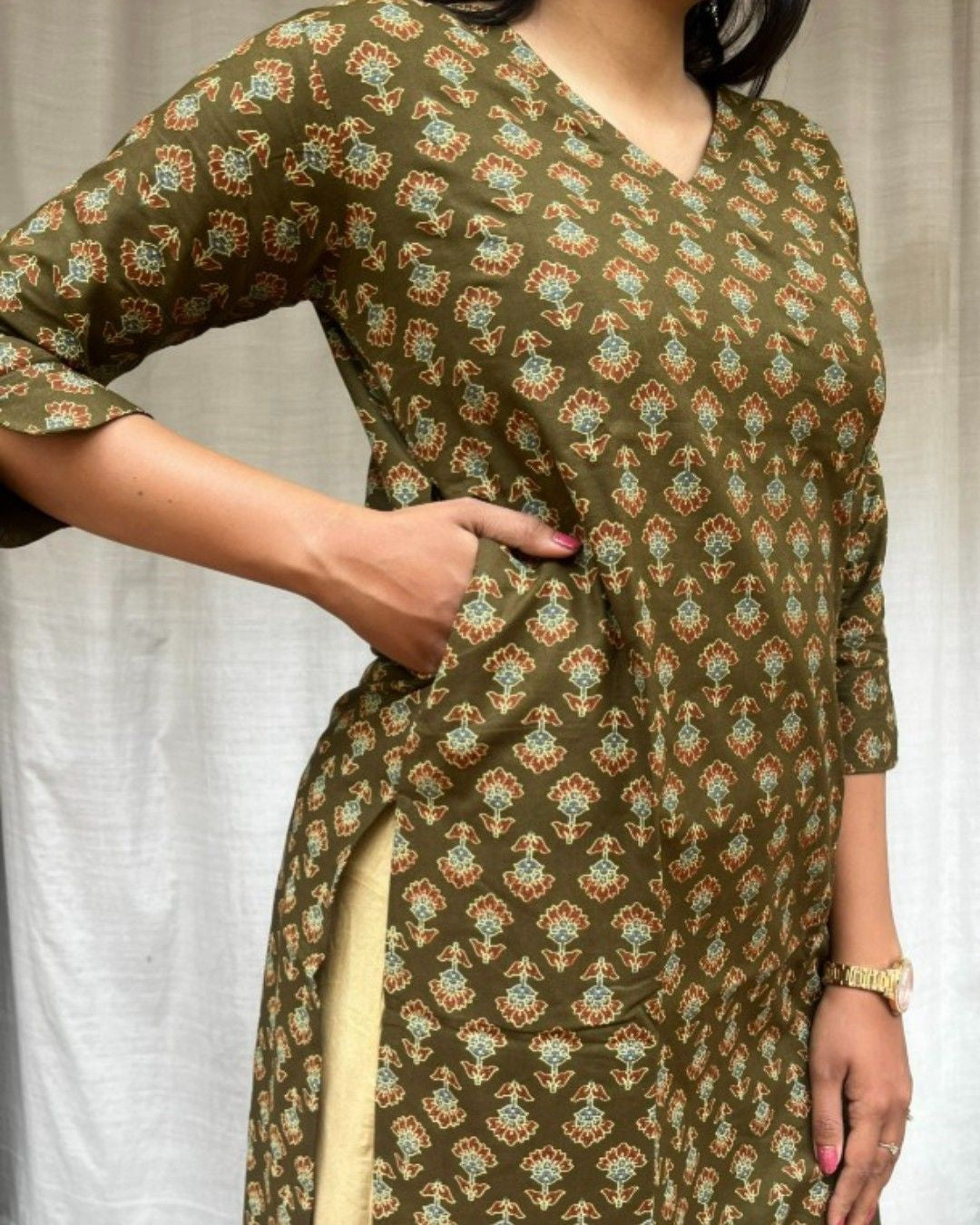 green cotton straight kurta     