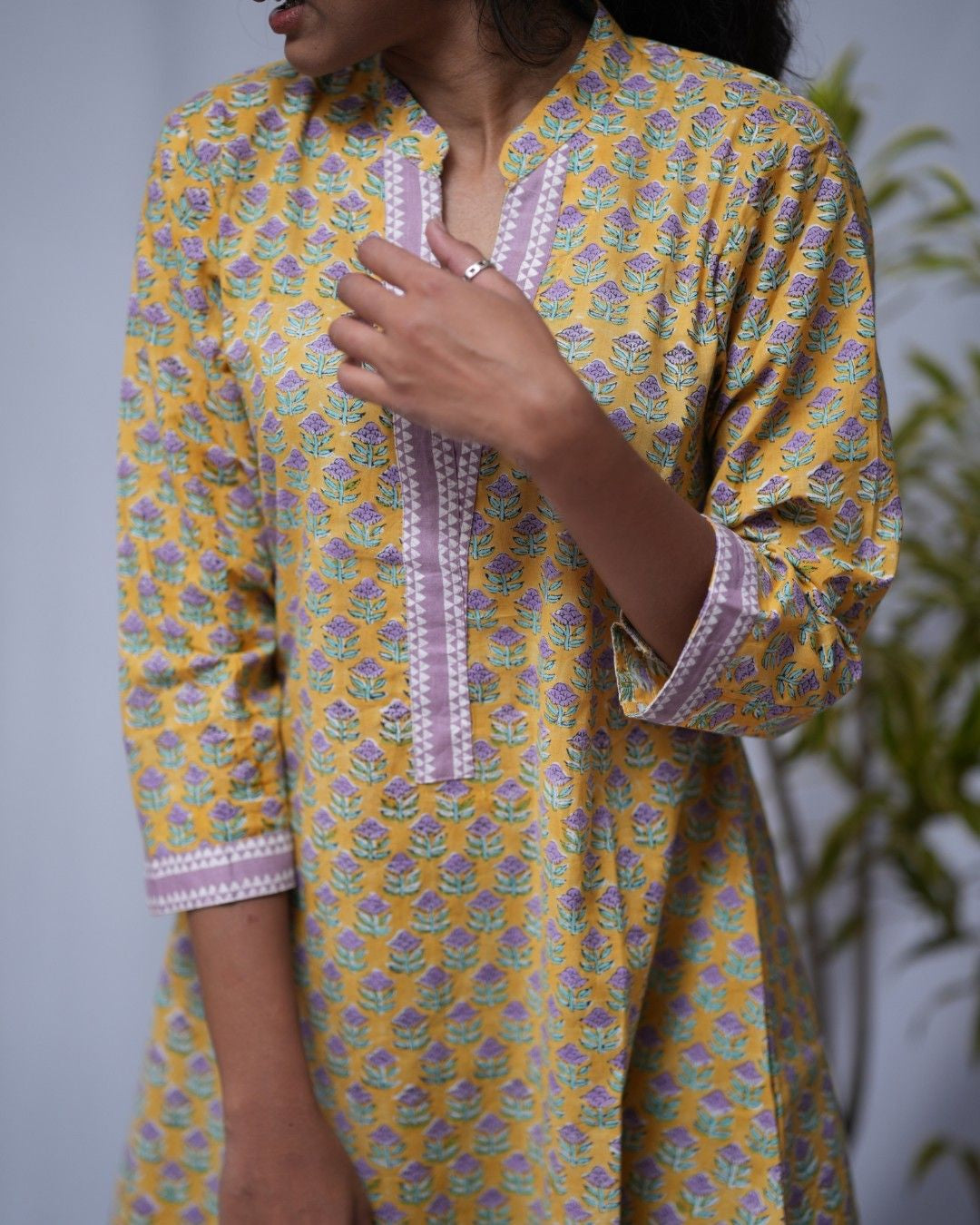 sanganeri cotton yellow a line top   